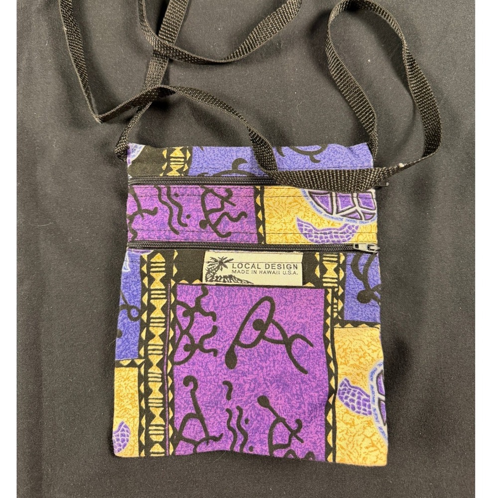 Local Design Hawaii Crossbody‎ Bag Purple Gold Sea Turtle Tribal Print Made USA